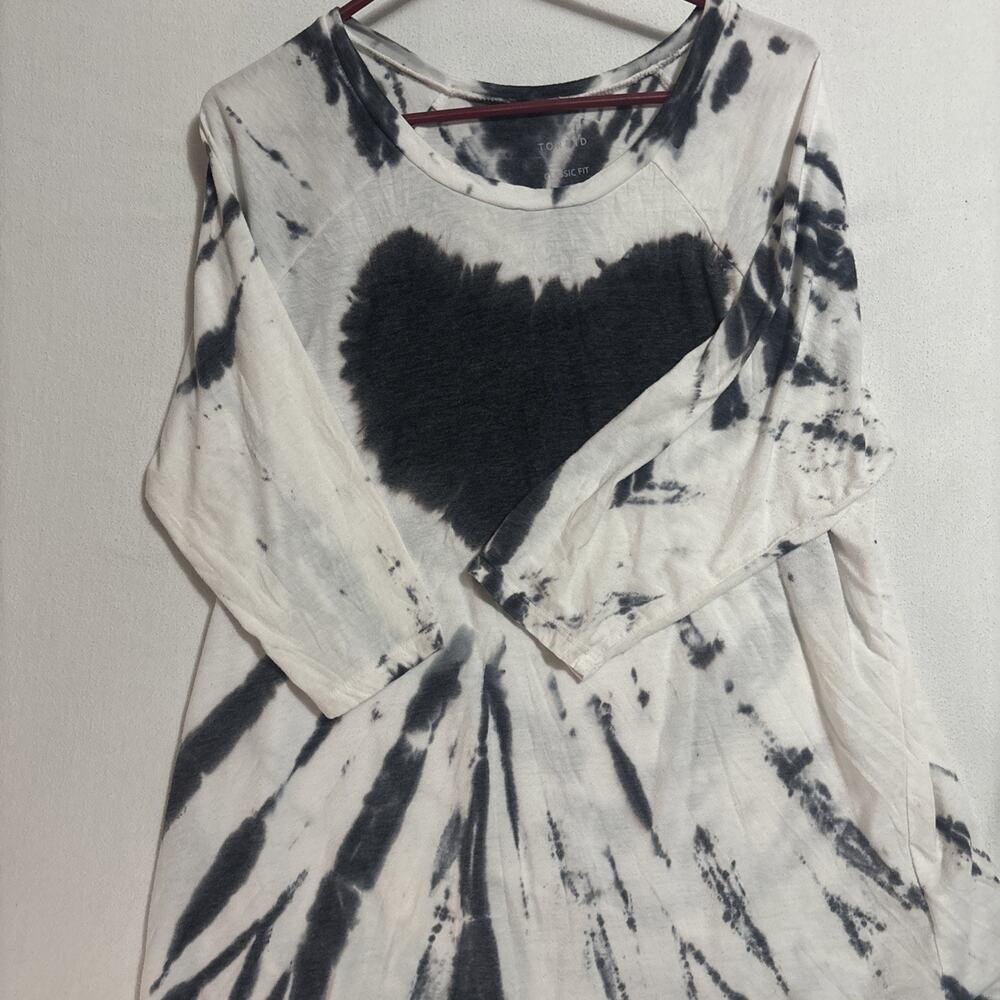 Ann Taylor LOFT T-Shirt Large Black White Tie Dye Top 3/4 Sleeves